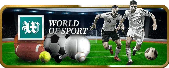 Illustrative banner for Nuebe Gaming sports betting, featuring soccer players in action and various sports balls.